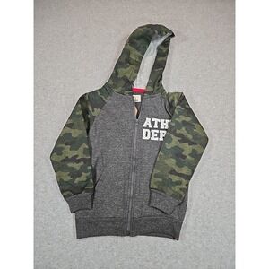 COPPER DENIM Boys Size 5 Gray Camo Full Zip Fleece Hooded Jacket Lightweight NWT